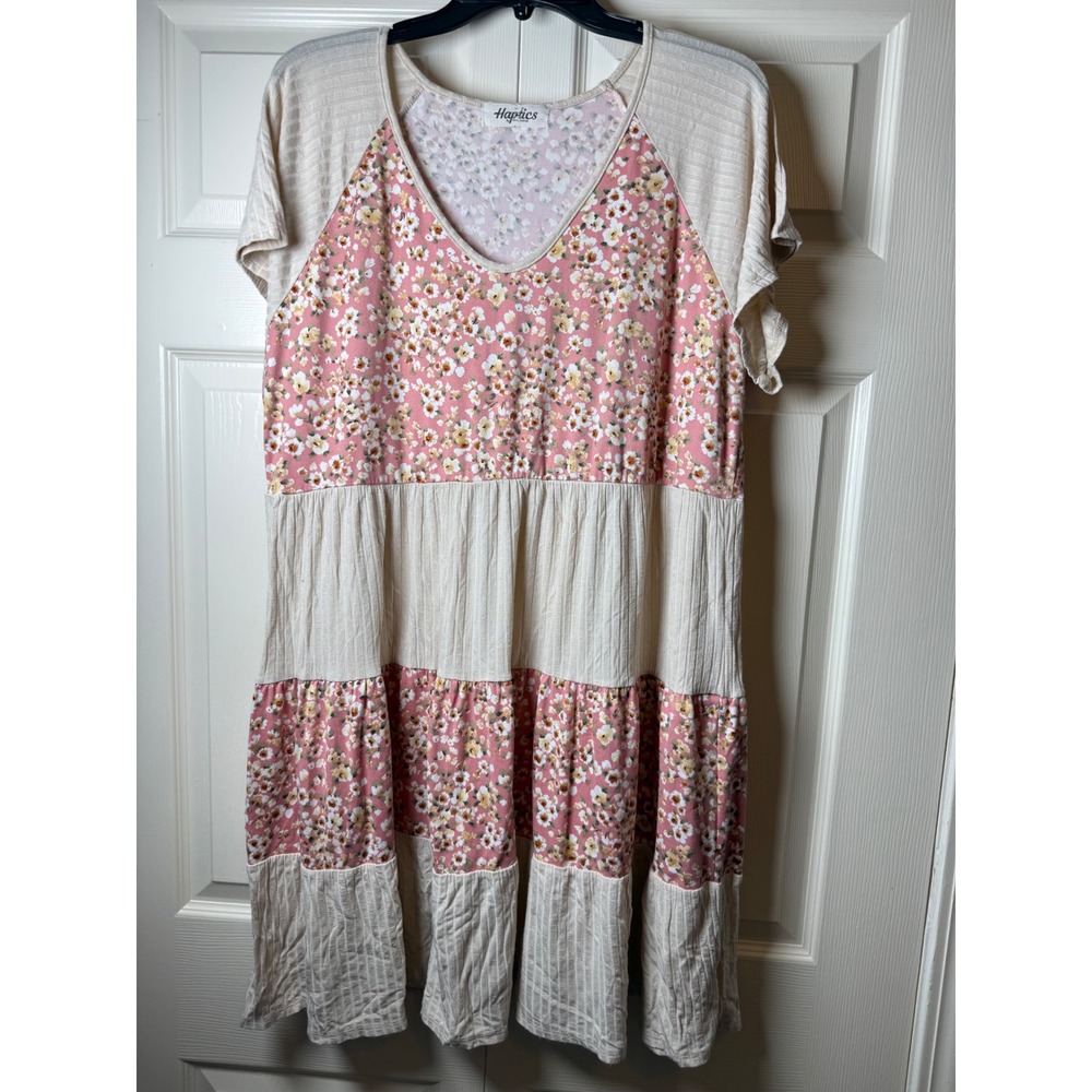 Haptics Mixed Pink Floral Print Colorblock Babydoll Tiered Dress Size Large
